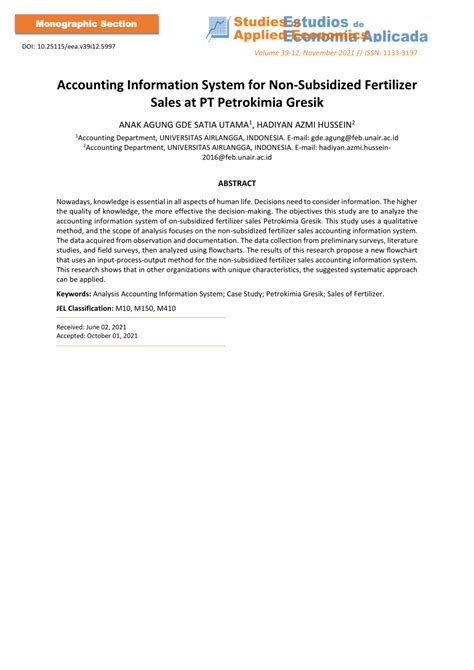 (PDF) Accounting Information System for Non-Subsidized Fertilizer Sales at PT Petrokimia Gresik