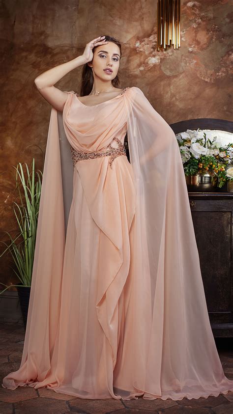 Chiffon Cape Effect Dress Evening Dresses ViKtoria Fashion House