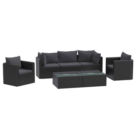 Buy Vidaxl 7 Piece Garden Lounge Set With Cushions Poly Rattan Black