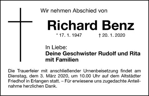 Traueranzeigen Von Richard Benz Trauer Nn De