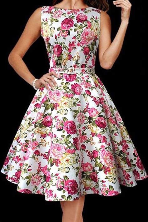 Floral Print A Line Vintage Dress 026843 Casual Dresses Women