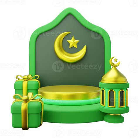 3d Ramadan Podium Decorated With Islamic Gate Tbox And Lantern