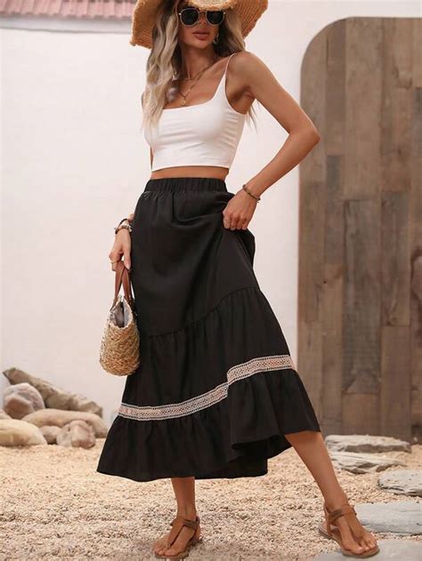 Shein Vcay Contrast Lace Ruffle Hem Skirt Shein Usa