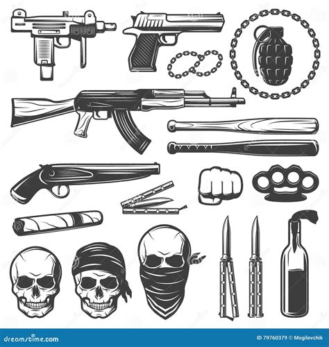 Monochrome Gangster Elements Set Stock Vector - Illustration of graphic, death: 79760379