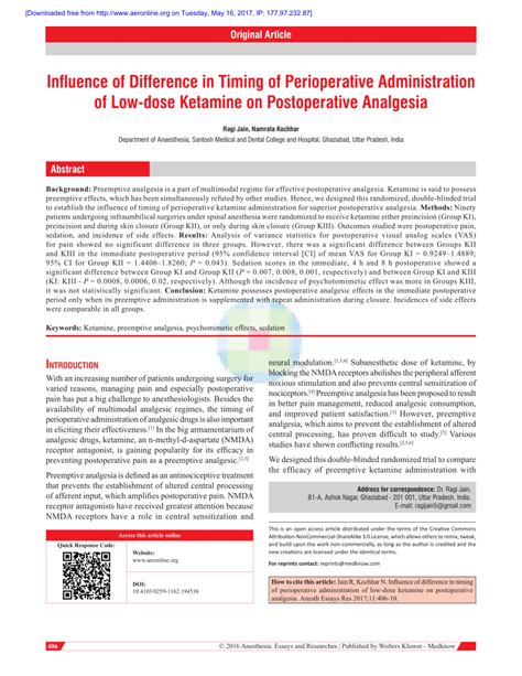 PDF Influence Of Difference In Timing Of Perioperative Administration