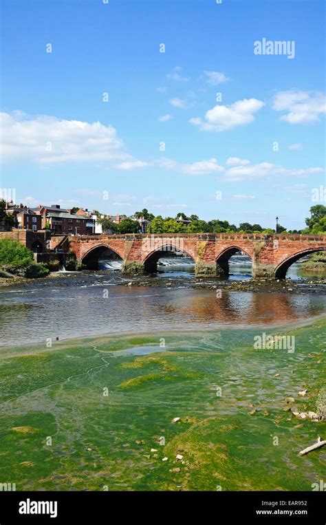 View Of Old Dee Bridge Along The River Dee Chester Cheshire England