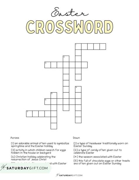 Easter Crossword Puzzle Cute Free Printable SaturdayGift