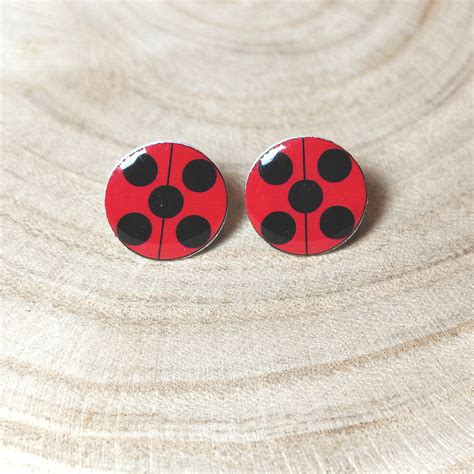 Cute Red Ladybug Earrings Red And Black With Dots Miraculous Ladybug