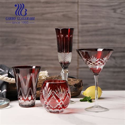 Handmade Glassware Unfading Color Coating Embossed Goblets Glass Tumblers Glass Cups China