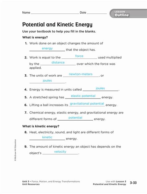 Energy Transformation And Conservation Worksheet