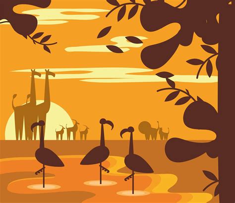 animals jungle sunset landscape cartoon in silhouette 3713479 Vector Art at Vecteezy