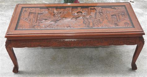 Lot A Carved Chinese Mid Century Coffee Table W Glass Top