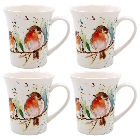 Winter Robins Christmas Set Of Fine China Mugs Gift Boxed