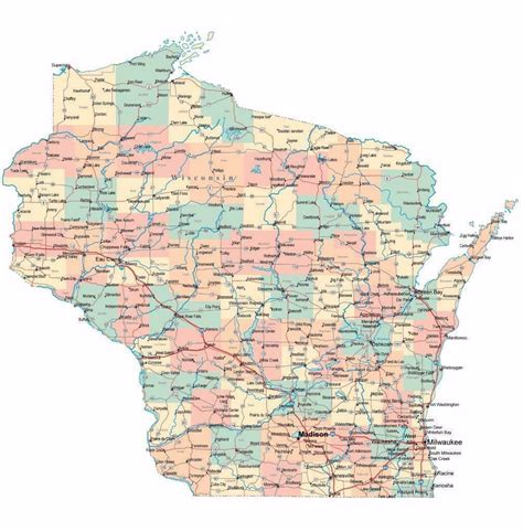 WISCONSIN STATE ROAD MAP GLOSSY POSTER PICTURE PHOTO City County