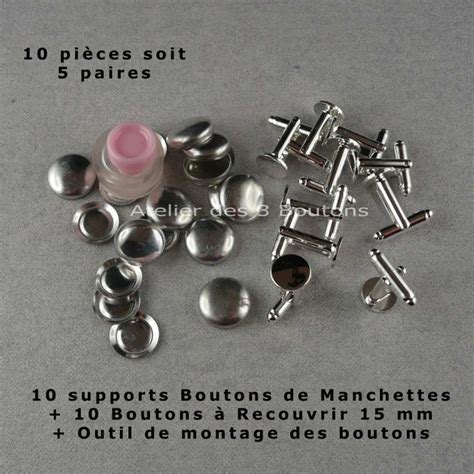 10 Supports Boutons de Manchettes Boutons à Recouvrir Outil