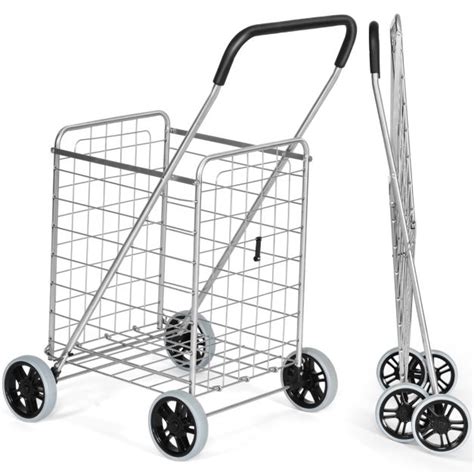 Costway Chariot De Courses Pliable Avec Roues Structure En Acier