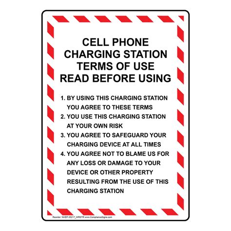 White Vertical Sign Cell Phone Charging Station Terms