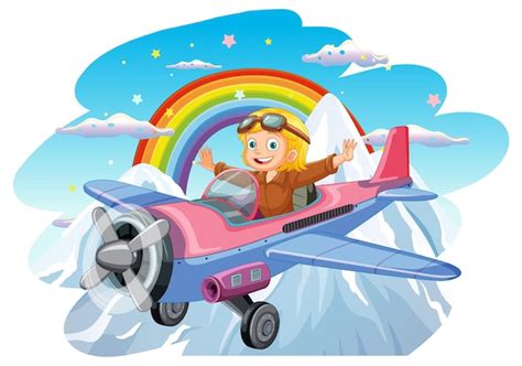 Free Vector | Girl pilot flying airplane over the mountain