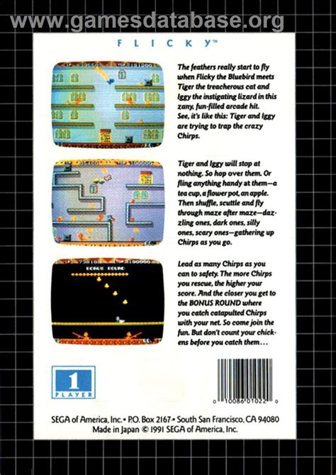 Flicky Sega Genesis Artwork Box Back