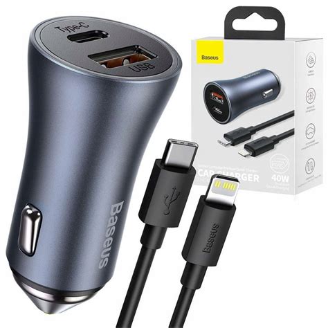 Baseus Szybka Ładowarka Samochodowa Usb Usb C 40w Kabel Do Iphone