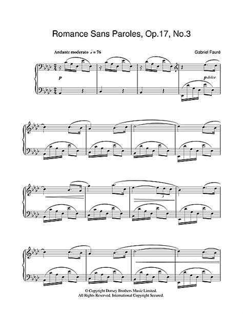 Romance Sans Paroles Op No Sheet Music By Gabriel Faur Piano