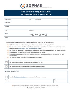 Fillable Online FEE WAIVER REQUEST FORM INTERNATIONAL APPLICANTS Fax