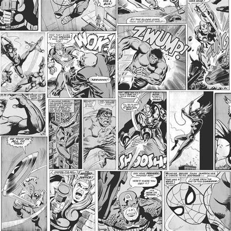 Marvel Comic Strip Wallpaper In Black White Etsy In 2020 Black And