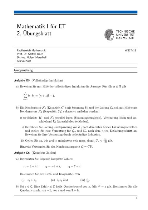 Uebungsblatt 02 Roch Mathematik I für ET 2 Übungsblatt Fachbereich