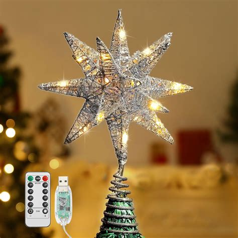 Lewondr Christmas Star Tree Topper 3D Geometric Star USB Powered