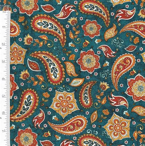 Paisley In Bloom Remnant 1yd 29” Quilting Treasures Teal