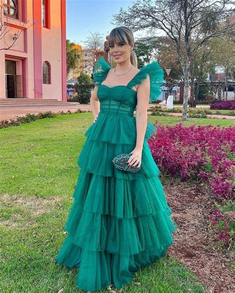 Emerald Green Tiered Ruffle Tulle Dress Loreta