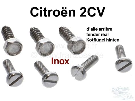 kit de vis de fixation d aile arrière en Inox 2CV 5mmx16 DIN 85 4