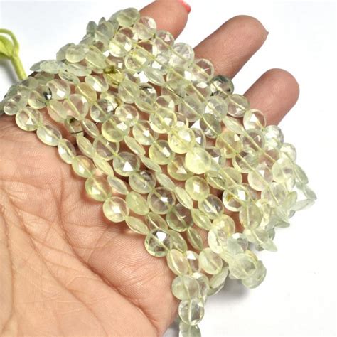 Natural Prehnite Faceted Coin Shape Beads Shyama Gems