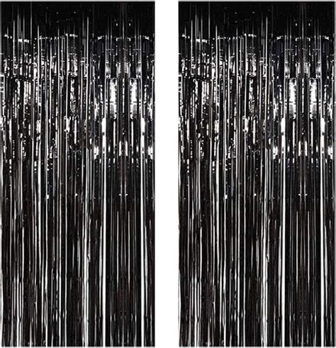 Muhome Black Foil Fringe Curtain 2pcs 3 28ft X 8 2ft