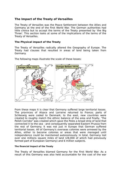 The Impact Of The Treaty Of Versailles A Level Revision Notes