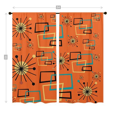 Mid Century Modern Orange Curtains Starburst Geometric Retro Window