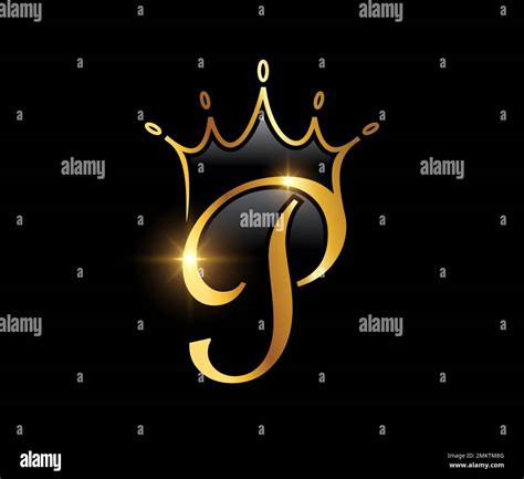 A Vector Illustration Set Of Golden Monogram Crown Initial Letter P