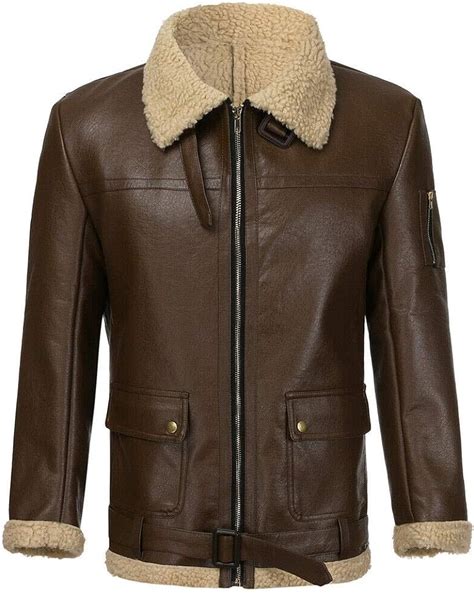 NvIEFE Herren Lederjacke Mit Fell Kunstleder Winterjacke Fellkragen