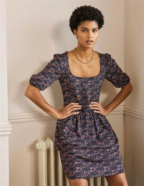 Square Neck Jersey Dress French Navy Floret Bloom Boden EU