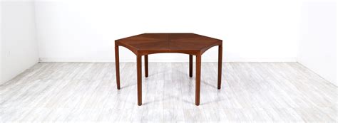 Mid Century Modern Expanding Hexagonal Walnut Dining Table Danish