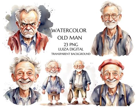 Watercolor Funny Old Man Clipart Funny Grandfather Png Grumpy Grandpa