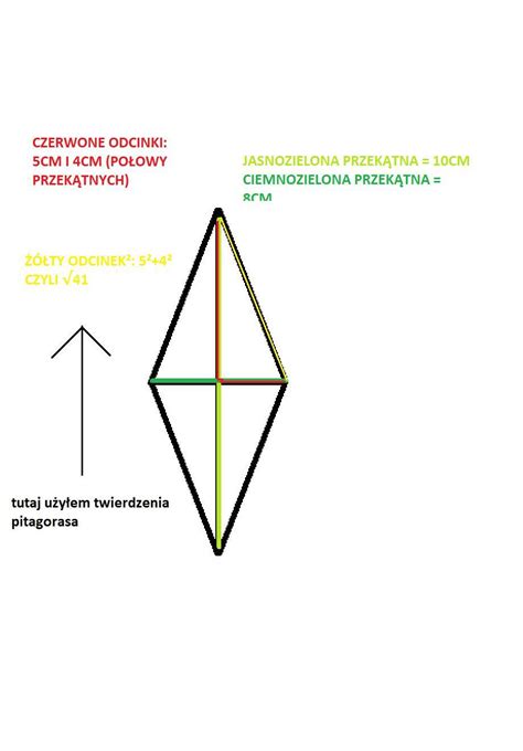 Pole rombu jest równe 40 cm 2 a jedna z jego przekątnych ma 10 cm