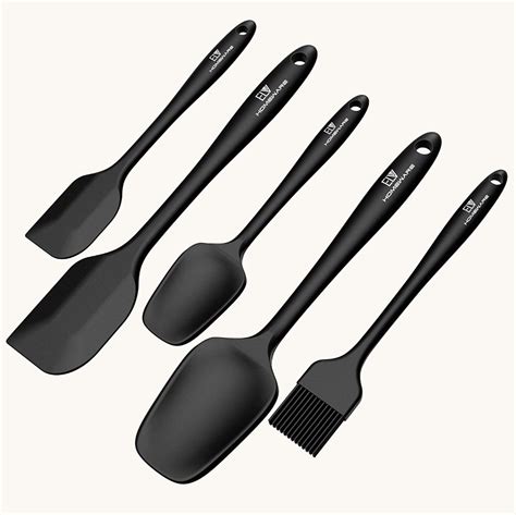 Elv 5 Piece Black Silicone Spatula Set Heat Resistant Non Stick Black