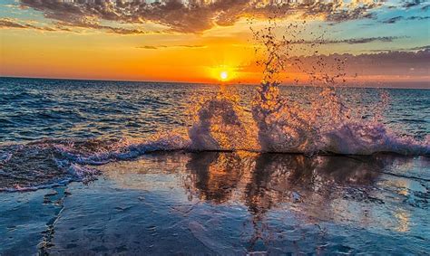 Sunset Sea Splash Cloud Wave HD Wallpaper Peakpx