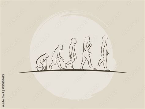 Theory of evolution of man - Human development - Hand drawn sketch ...