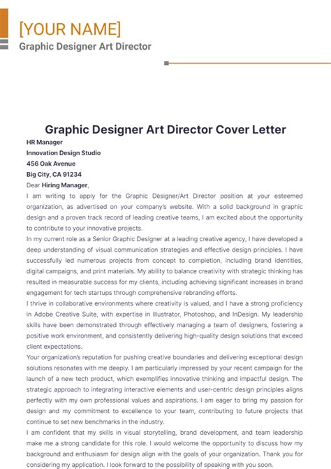 Free Graphic Designer Art Director Cover Letter Template Edit Online