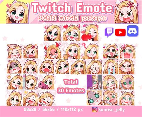 Twitch Emotes Mega Pack Blond Hair Green Eyes Chibi Girl Etsy