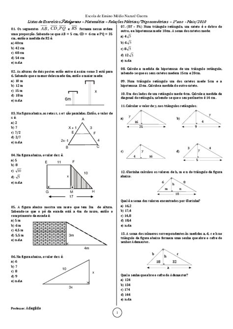 Pdf Pitagoras Relacao E Trigonometria