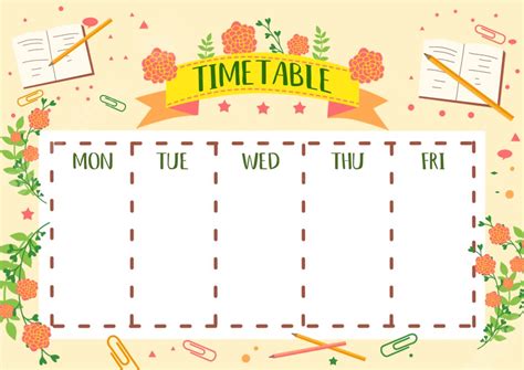 A Colorful Timetable For A Course Schedule Word Template And Google