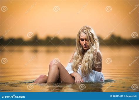 Blonde Woman In Lingerie In A River Water Stock Image Image Of Naked